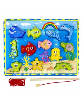 Hamaha Educational Wooden Toy Geometric Stringing String Fishing