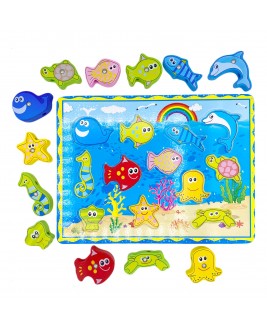 Hamaha Educational Wooden Toy Geometric Stringing String Fishing