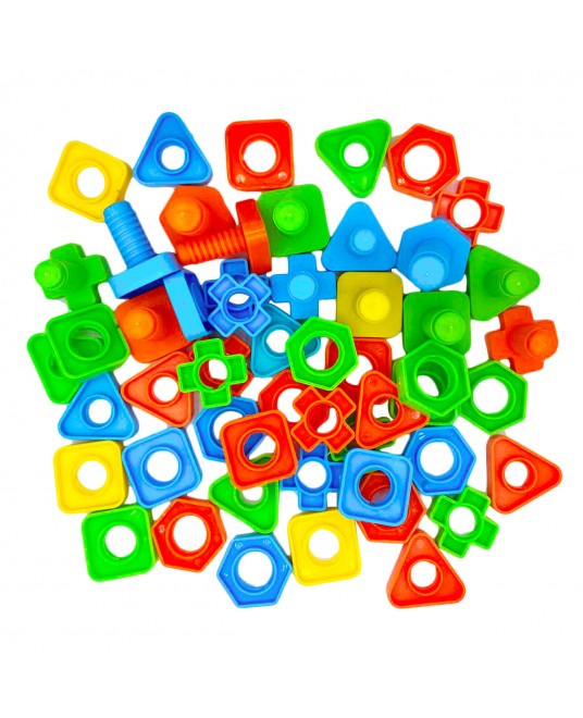 Hamaha Educational Wooden Toy 54 Piece Bolt Nut Block Set