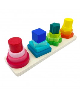 Hamaha Educational Wooden Toy Geometric Sorting & Sizing Set - Geometric Four Column