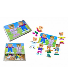 Hamaha Educational Wooden Toy Family of 3 Bears Wooden Dress Up Game