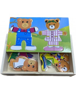 Hamaha Educational Wooden Toy Family of 3 Bears Wooden Dress Up Game