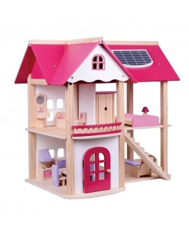 Hamaha Educational Wooden Toy Pink Game House Furniture Pink Doll House