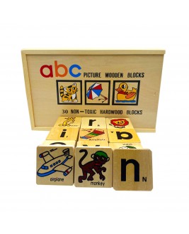 Hamaha Educational Wooden Toy 30 Pieces Animal and Object Illustrated Alphabet Domino Game