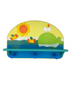 Hamaha Educational Wooden Toy Whale Themed Kids Room Hanger (2 Pieces)