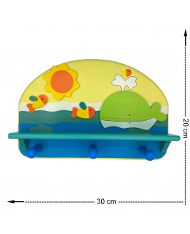 Hamaha Educational Wooden Toy Whale Themed Kids Room Hanger (2 Pieces)
