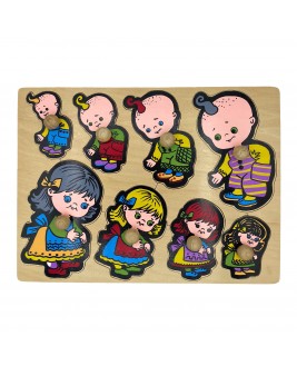 Hamaha Educational Wooden Toy Big to Small Girl And Baby - Wooden Puzzle