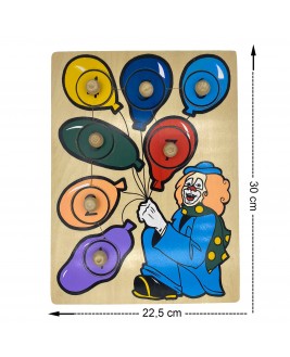 Hamaha Educational Wooden Toy Clown Balloon Colors Find and Plug Game