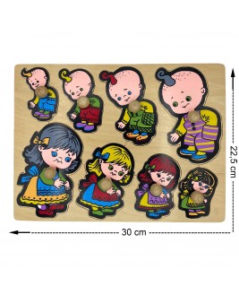 Hamaha Educational Wooden Toy Big to Small Girl And Baby - Wooden Puzzle