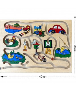 Hamaha Educational Wooden Toy Farm and Vehicles Shaped Locating Puzzle Maze Game