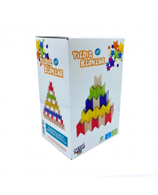 Hamaha Educational Wooden Toy 55 Pieces Colorful Wooden Star Blocks
