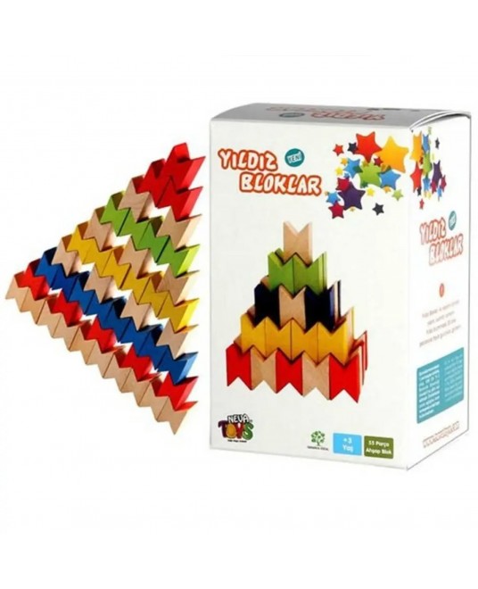 Hamaha Educational Wooden Toy 55 Pieces Colorful Wooden Star Blocks