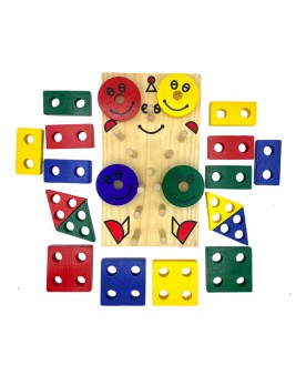 Hamaha Educational Wooden Toy Colorful Clown Find and Plug Game