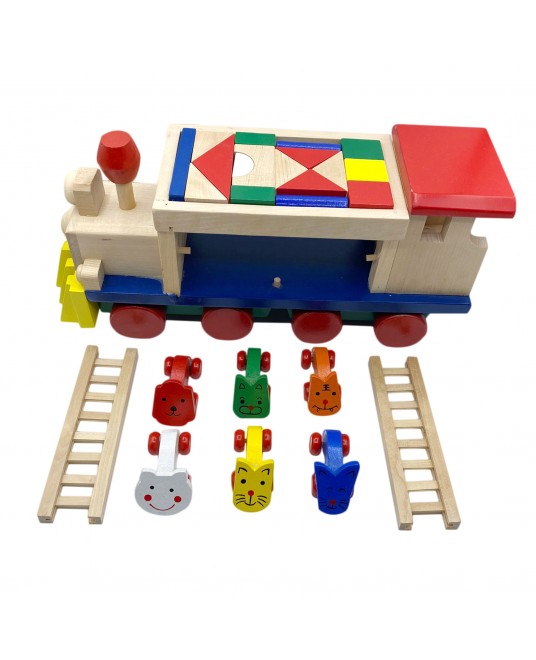 Hamaha Educational Wooden Toy Large Size Geometric Shaped Trolley Train