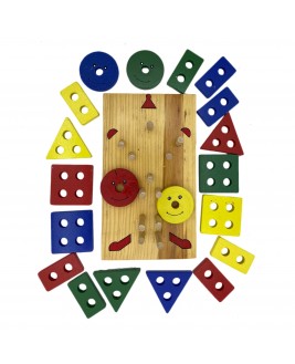 Hamaha Educational Wooden Toy Colorful Clown Find and Plug Game