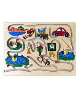 Hamaha Educational Wooden Toy Farm and Vehicles Shaped Locating Puzzle Maze Game