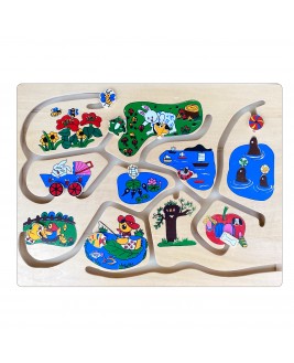 Hamaha Educational Wooden Toy Farm and Animals Shaped Locating Puzzle Maze Game