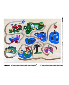 Hamaha Educational Wooden Toy Farm and Animals Shaped Locating Puzzle Maze Game