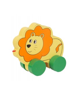 Hamaha Wooden Educational Developer 4 Wheel Rope Walking Companion Lion
