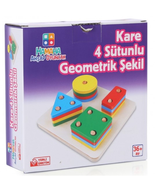 Hamaha Educational Wooden Toy Square 4 Column Geometric Shape Plug-In