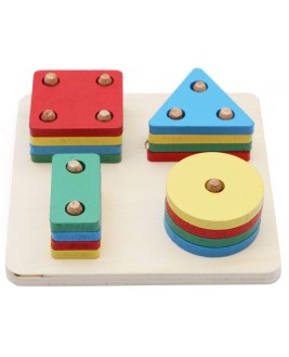 Hamaha Educational Wooden Toy Square 4 Column Geometric Shape Plug-In