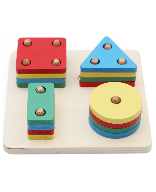 Hamaha Educational Wooden Toy Square 4 Column Geometric Shape Plug-In