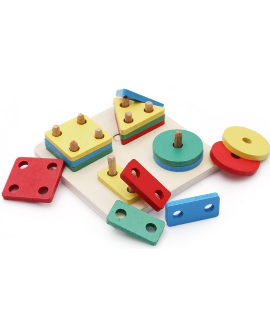 Hamaha Educational Wooden Toy Square 4 Column Geometric Shape Plug-In