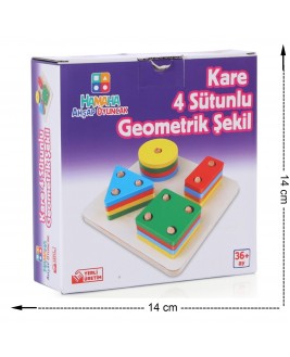 Hamaha Educational Wooden Toy Square 4 Column Geometric Shape Plug-In