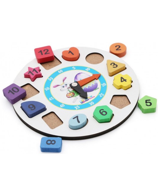 Hamaha Educational Wooden Toy Rabbit Geometric Find Plug Colorful Clock