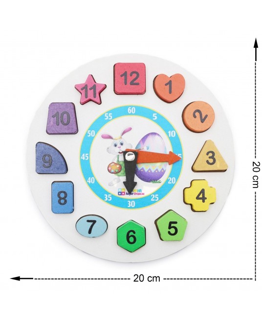 Hamaha Educational Wooden Toy Rabbit Geometric Find Plug Colorful Clock