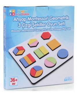 Hamaha Educational Wooden Toy Montessori Geometric 3 Line Shapes Play Set