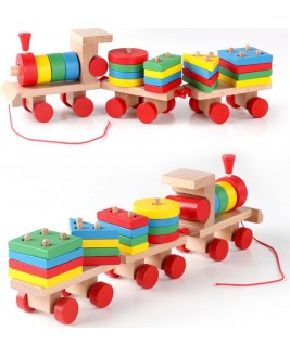 Hamaha Educational Wooden Toy Baby Geometric Train Set
