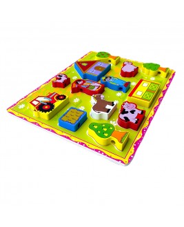 Hamaha Educational Wooden Toy 3D Farm Rope Threading and Point-and-Plug Game