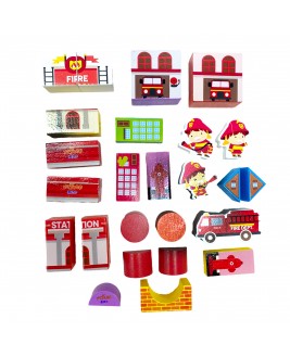 Hamaha Educational Wooden Toy Fire Truck Wooden Play Set 25 Pieces